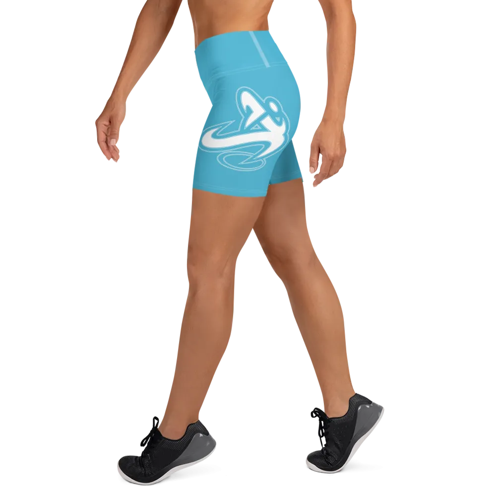 Athletic Apparatus Blue 7 White logo White stitch Yoga Shorts