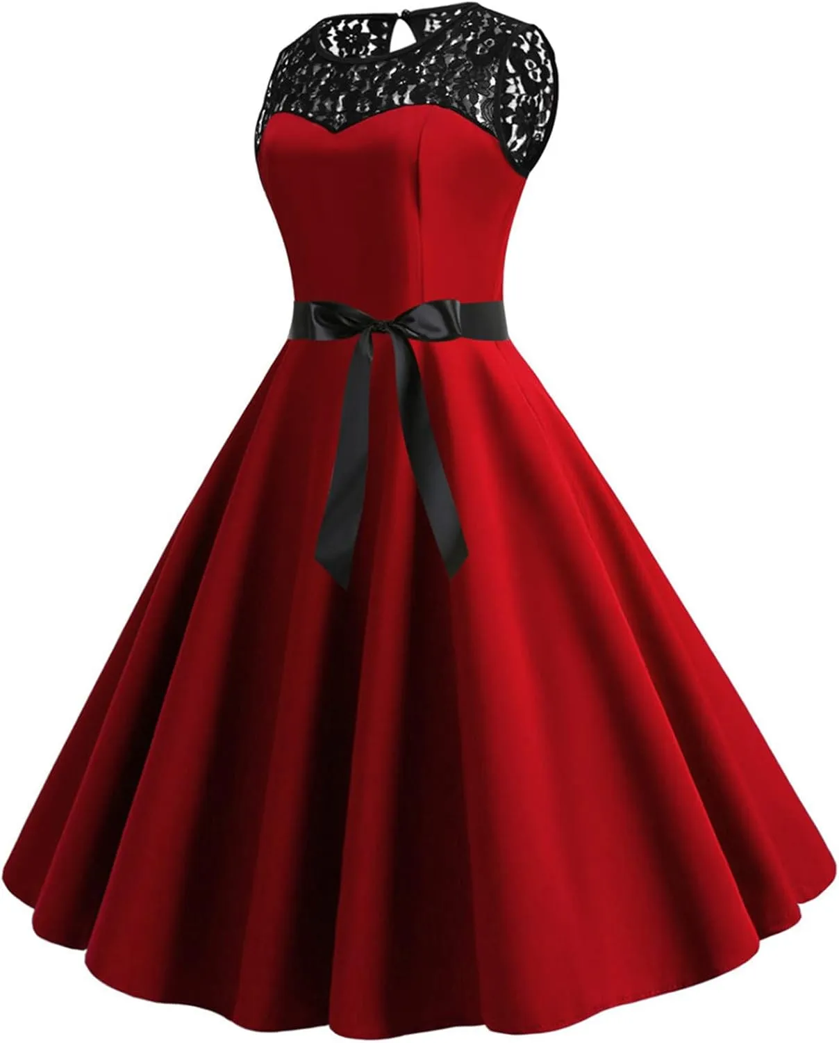 Binmer Women's Cocktail Dresses 2024 Summer Sleeveless Lace Wedding Guest Dress Flared A-Line Swing Casual Party Dresses