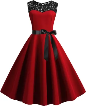 Binmer Women's Cocktail Dresses 2024 Summer Sleeveless Lace Wedding Guest Dress Flared A-Line Swing Casual Party Dresses
