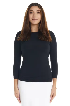 Black 3/4 Sleeve Fancy Slinky Layering T-Shirt Top for Women