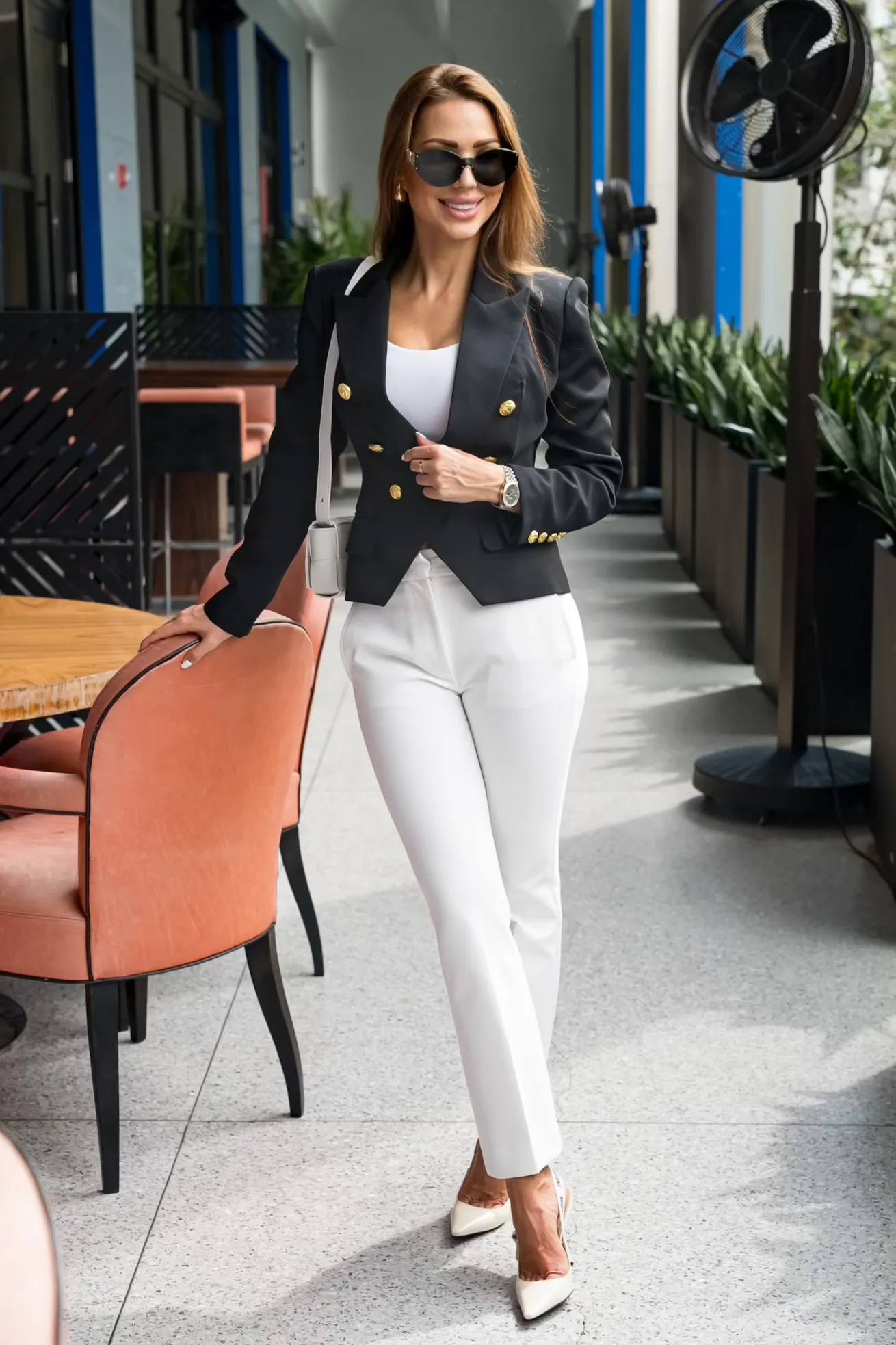 Black Double Breasted Blazer Gold Tone Buttons