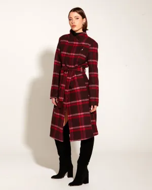 Choose You Waist Tie Longline Coat - Pink Red Check