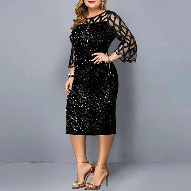 Dazzling Plus Size Sequined Evening Dress