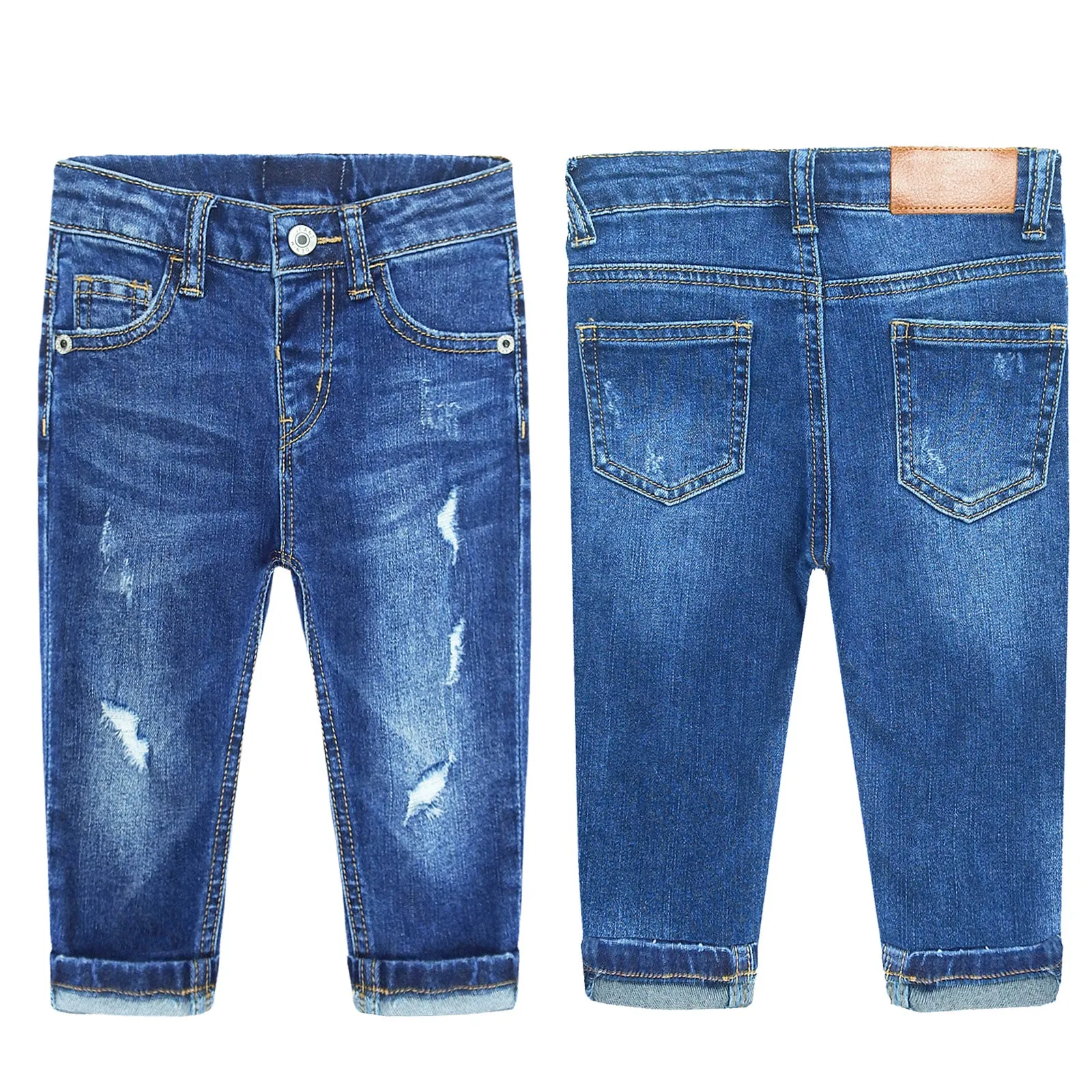 Elastic Band Baby Girl Boy Ripped Jeans