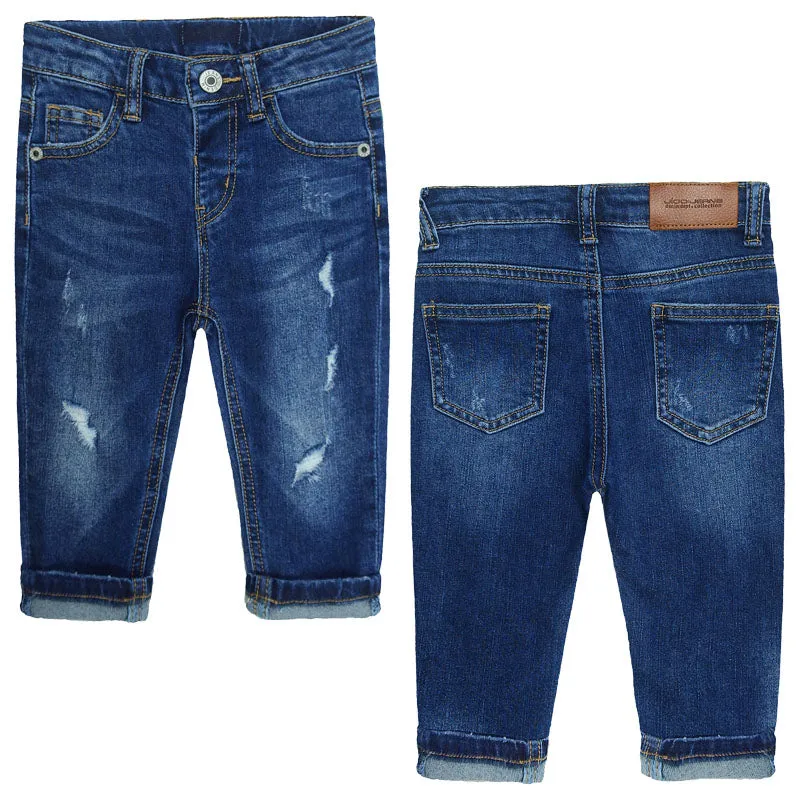 Elastic Band Baby Girl Boy Ripped Jeans