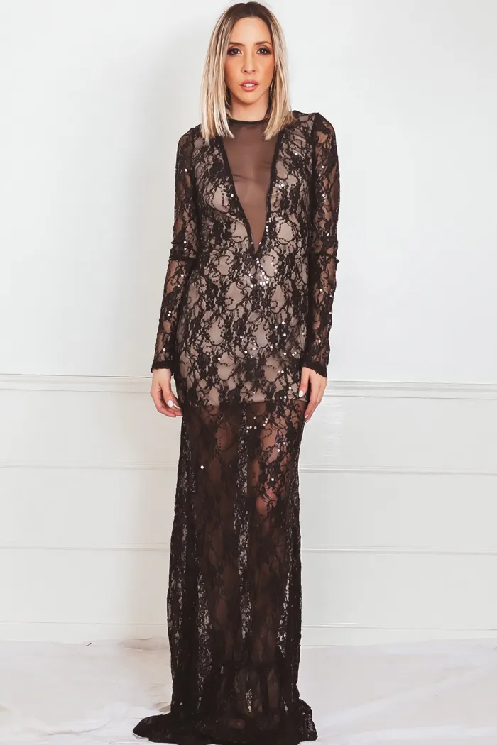 Elegant Gown with Lace & Sequins