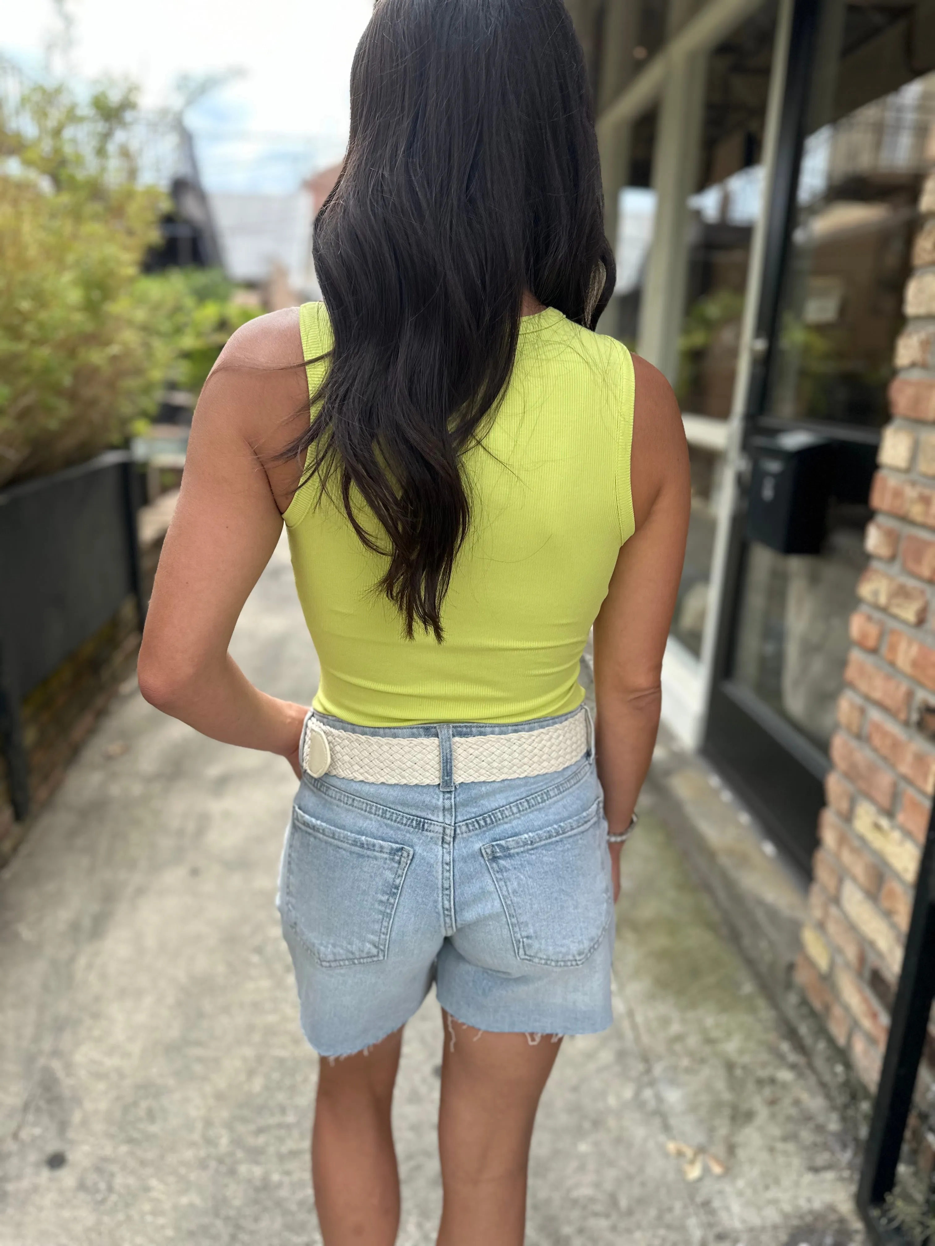 Farrah Fitted Ribbed Bodysuit- Chartreuse