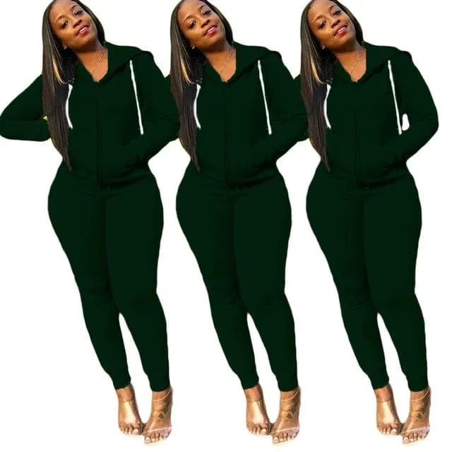 Fashion Solid Slim Zipper Sports Hooded Two-Piece Suit Tracksuit