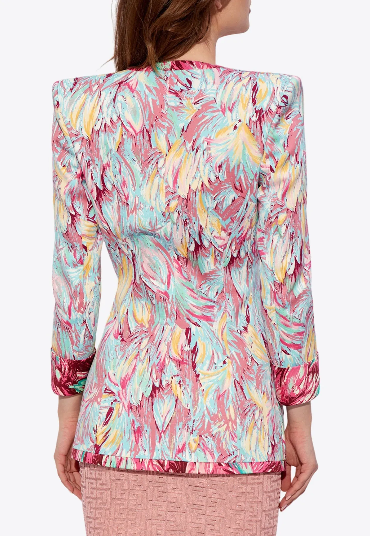 Feather-Printed Double-Breasted Blazer