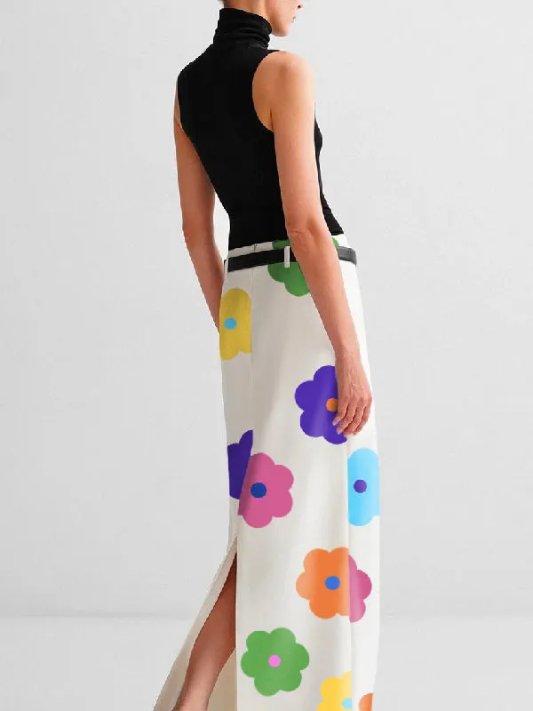 Floral Multi-Colored Printed Split-Back Skirts Bottoms
