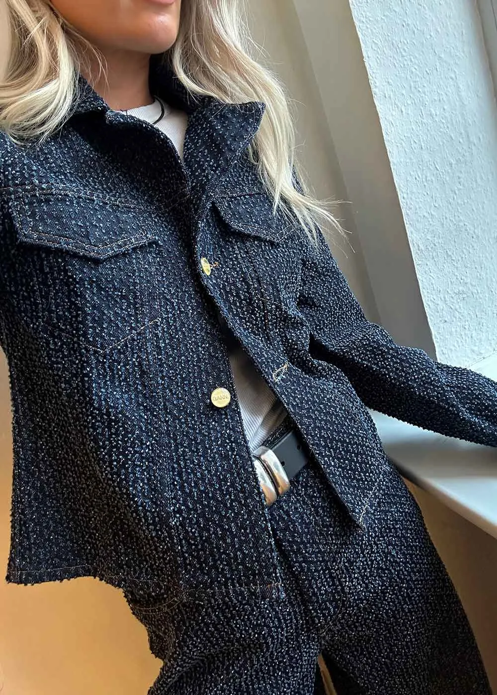 Fluffy Denim Fitted Blazer - Rinse
