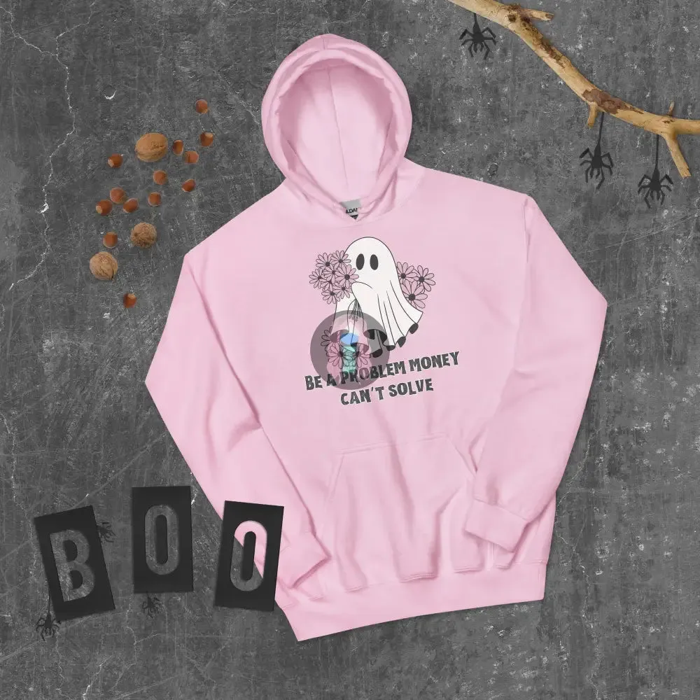 Halloween 2024 Be a problem money can't solve Ghost purple flowers Unisex Hoodie