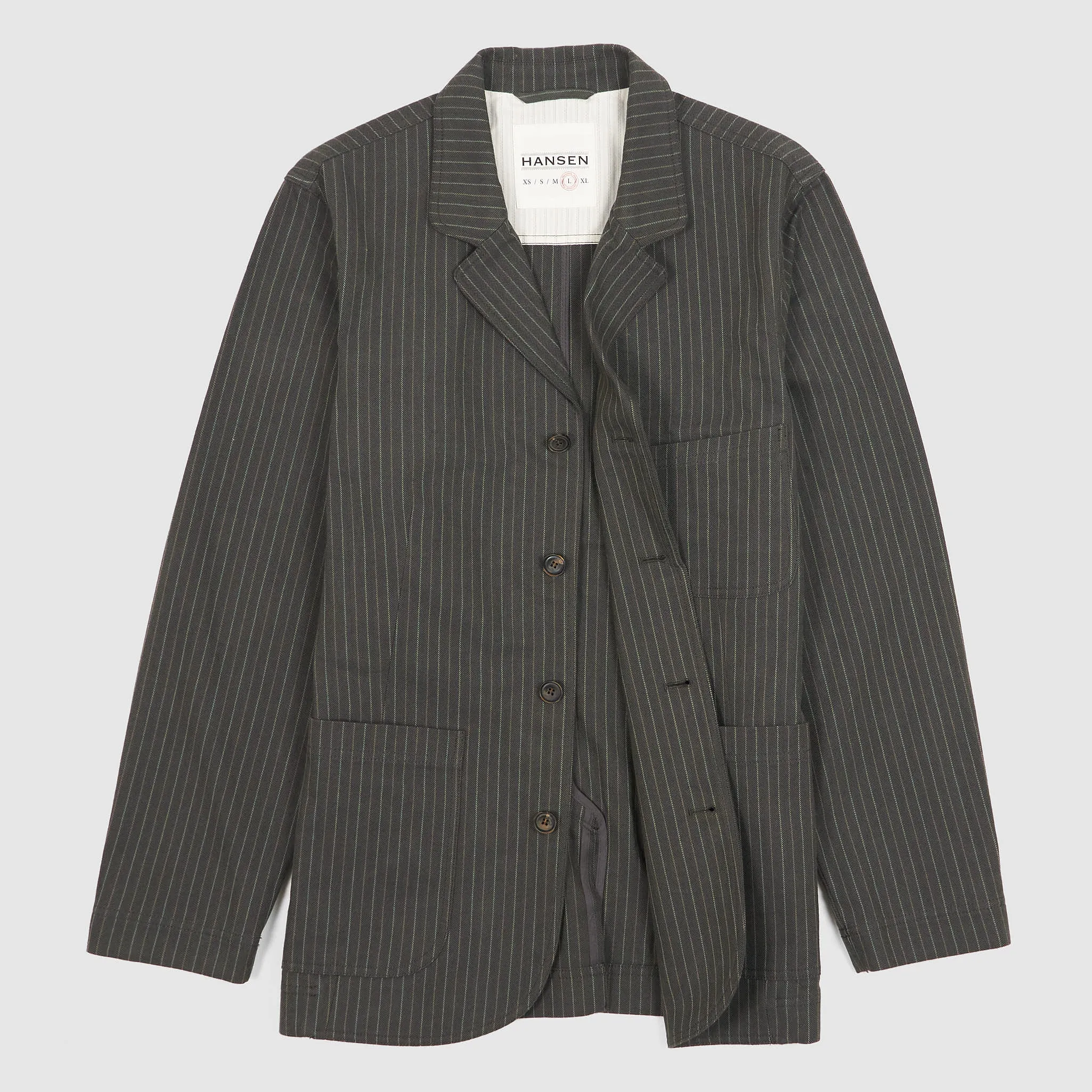 Hansen 4 Buttons Herringbone  Pinstripe  Cotton Blazer