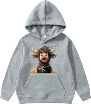 High Land Cow Girls Oversized Hoodie Shirts Dressy Casual Gradient Cute Hooded Pullover Tops Loose Kid Preppy Clothes