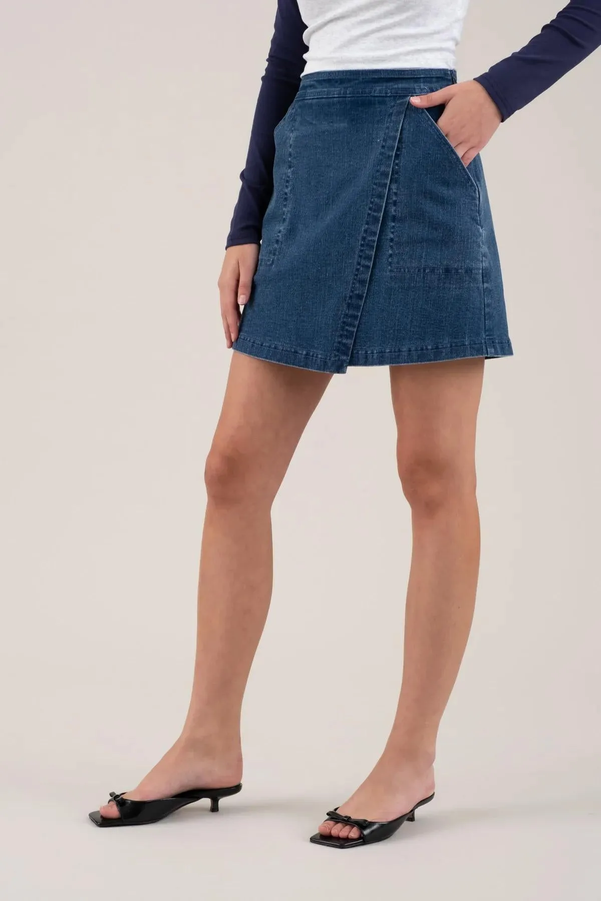 HIGH WAIST WRAP DENIM MINI SKIRT
