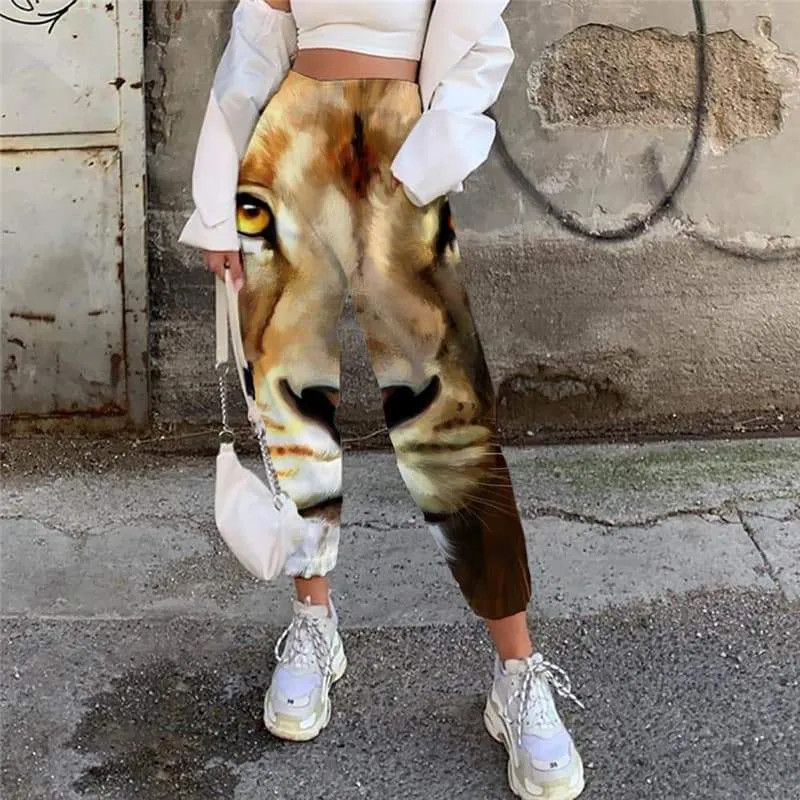 Lion Pants Women Animal Jogger Pants Anime Casual Pant Street 3d Printed Harajuku High Waist Pants