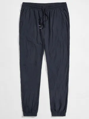 Men Drawstring Waist Solid Pants