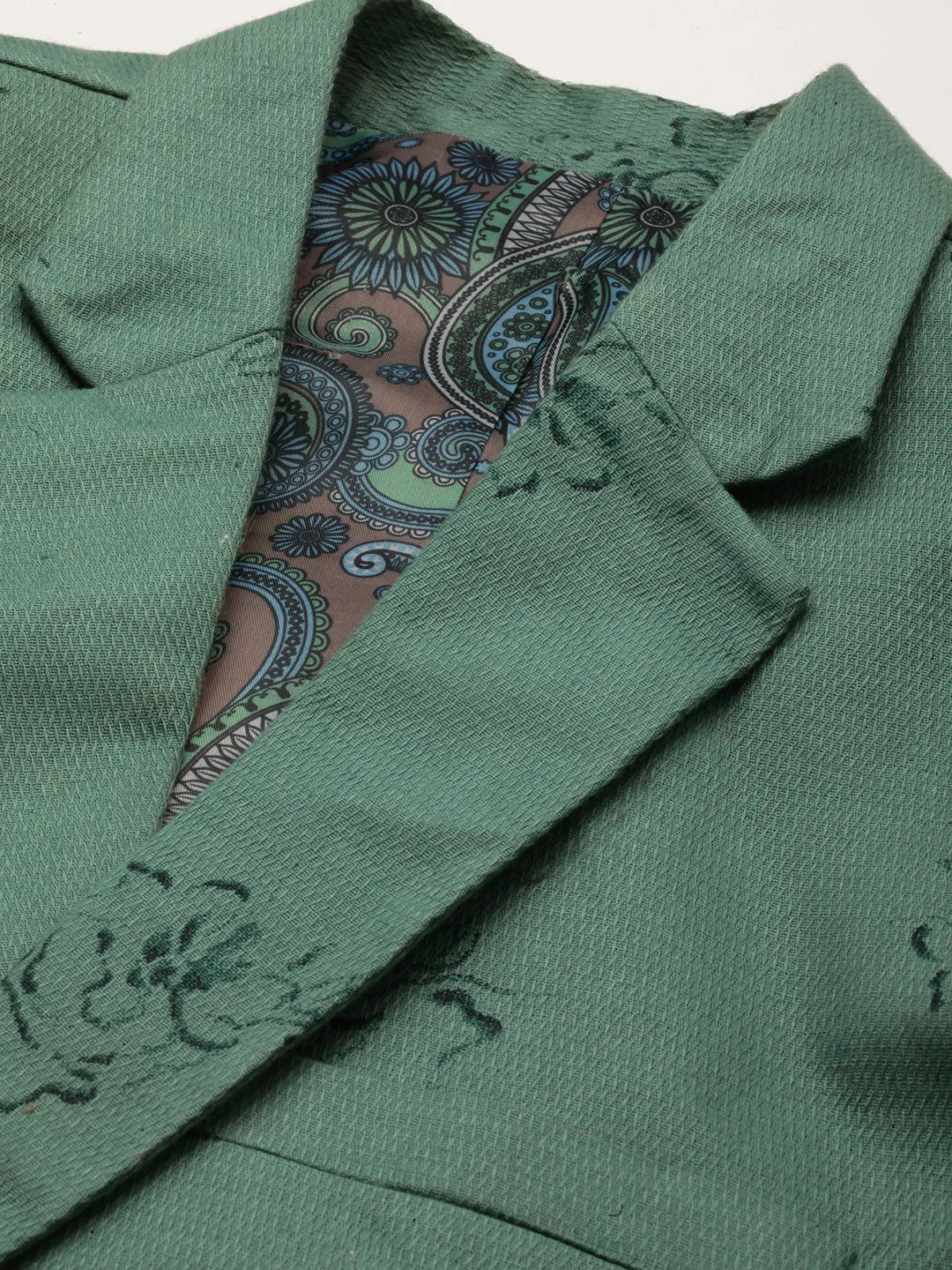 Men Green Printed Single Breasted Blazers