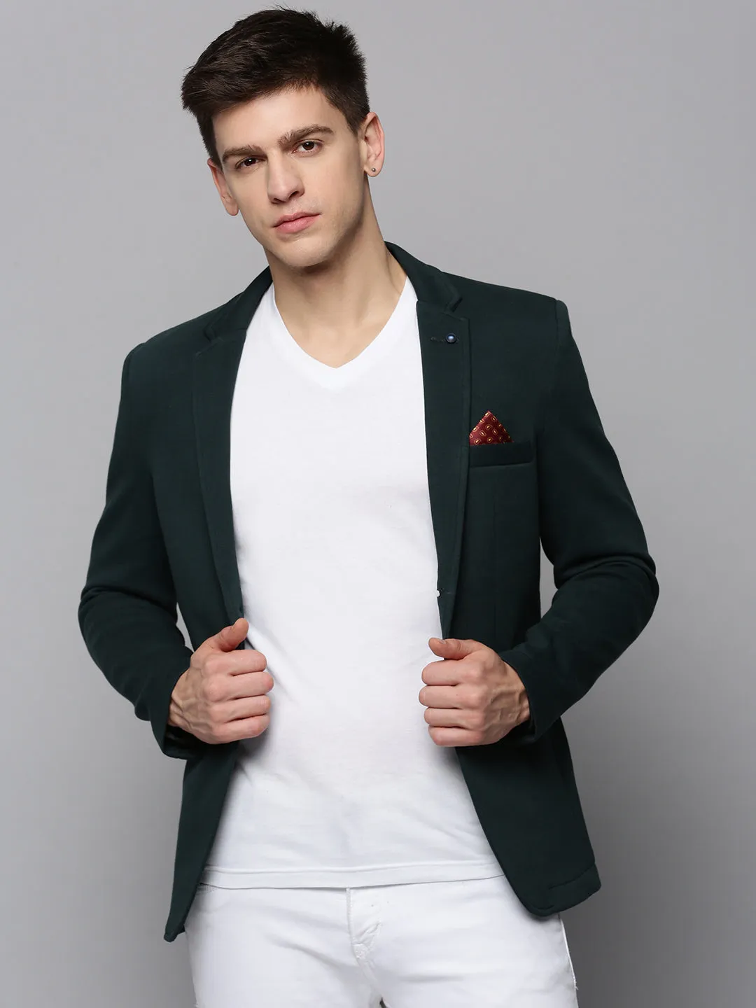 Men Green Single-Breasted Party Blazer