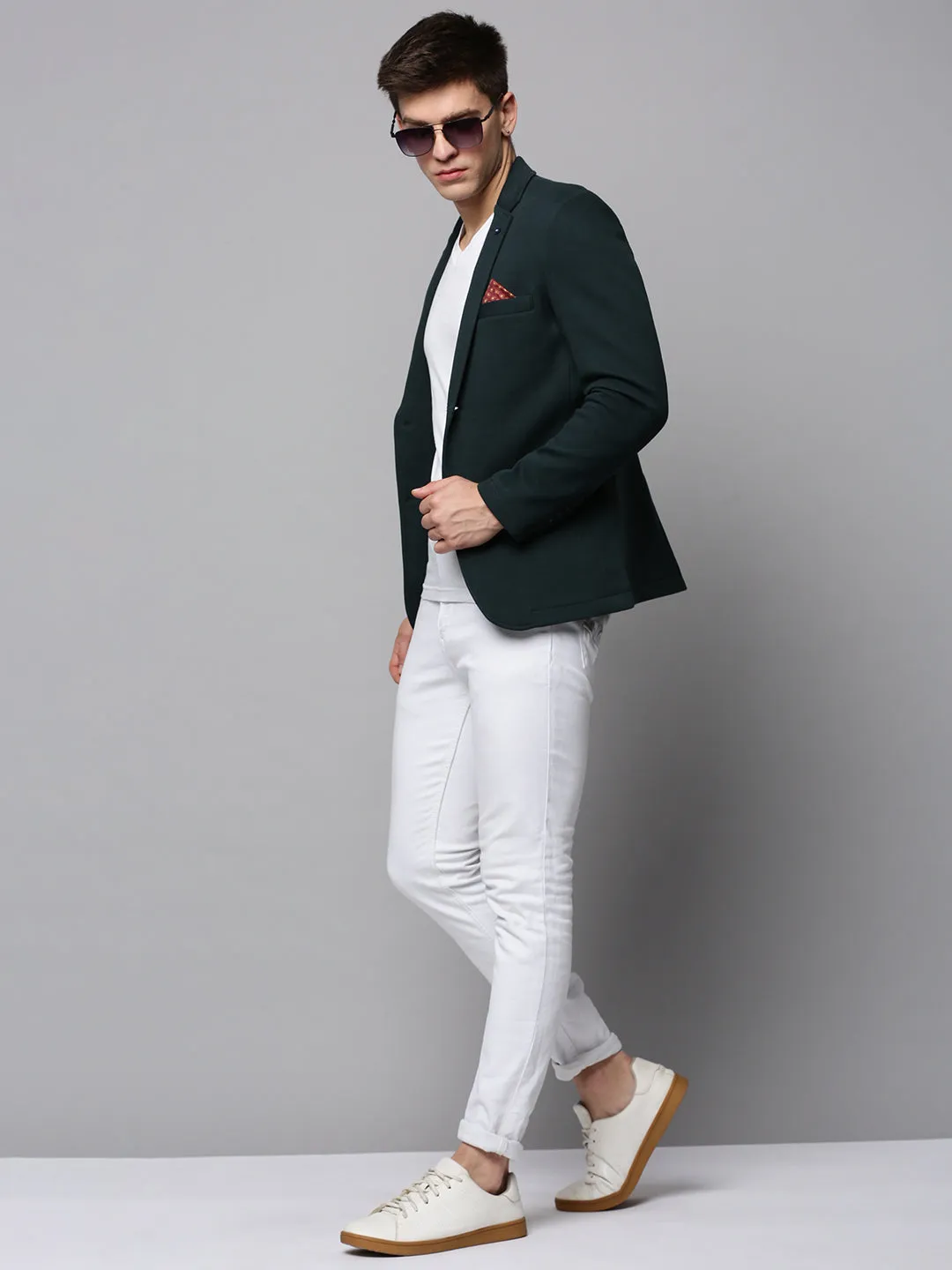 Men Green Single-Breasted Party Blazer