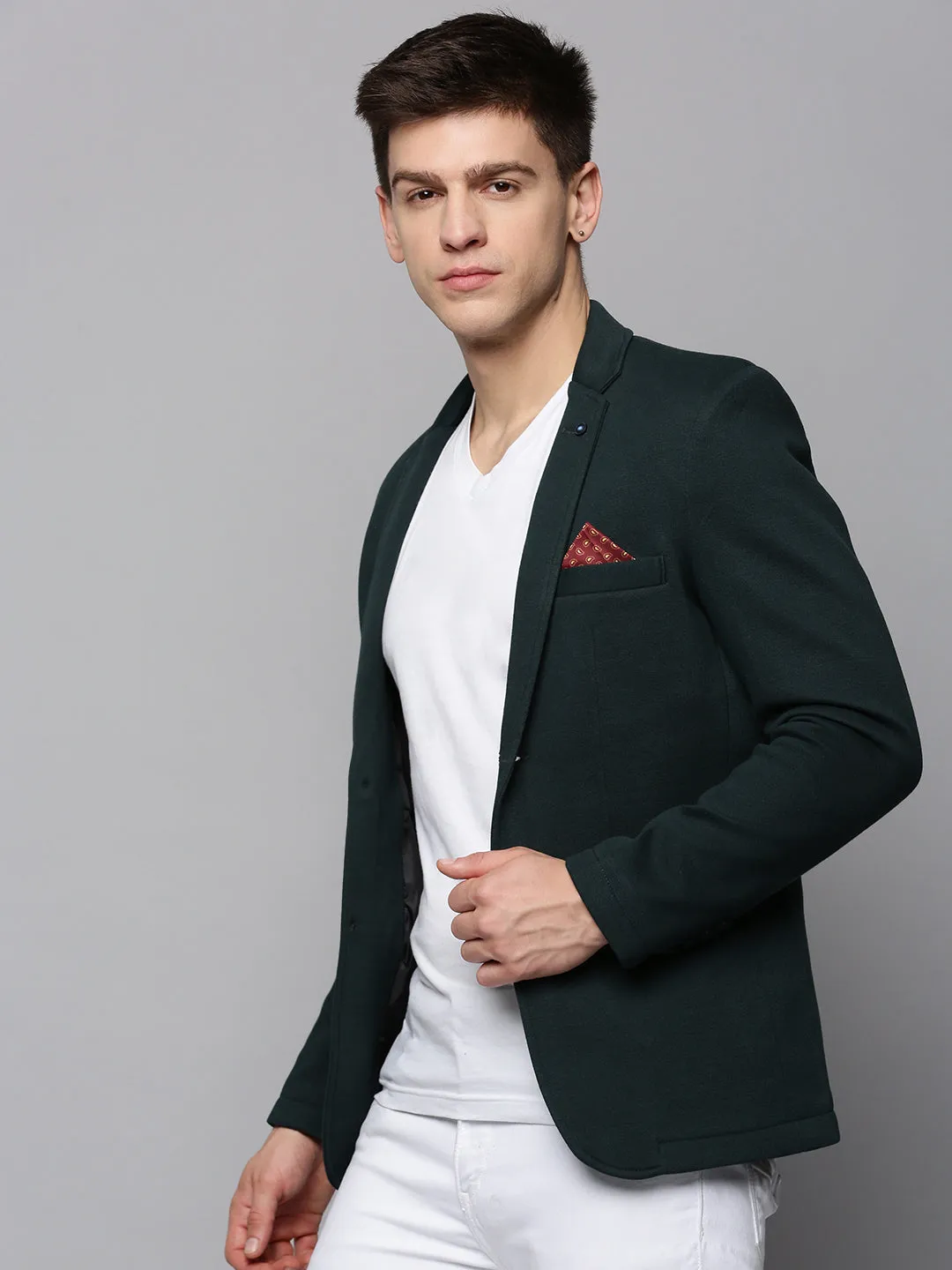 Men Green Single-Breasted Party Blazer