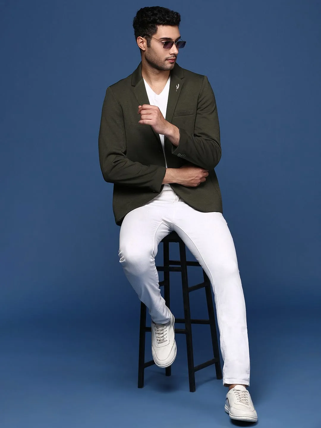 Men Green Slim Fit Single Breasted Casual Blazer