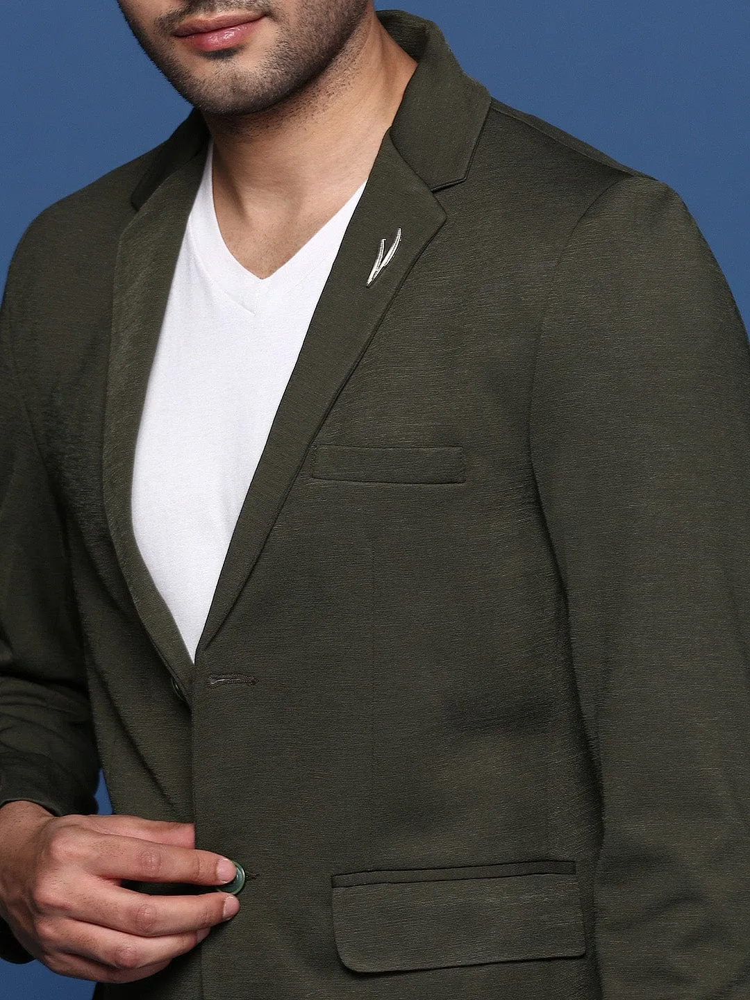 Men Green Slim Fit Single Breasted Casual Blazer