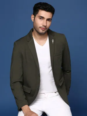 Men Green Slim Fit Single Breasted Casual Blazer