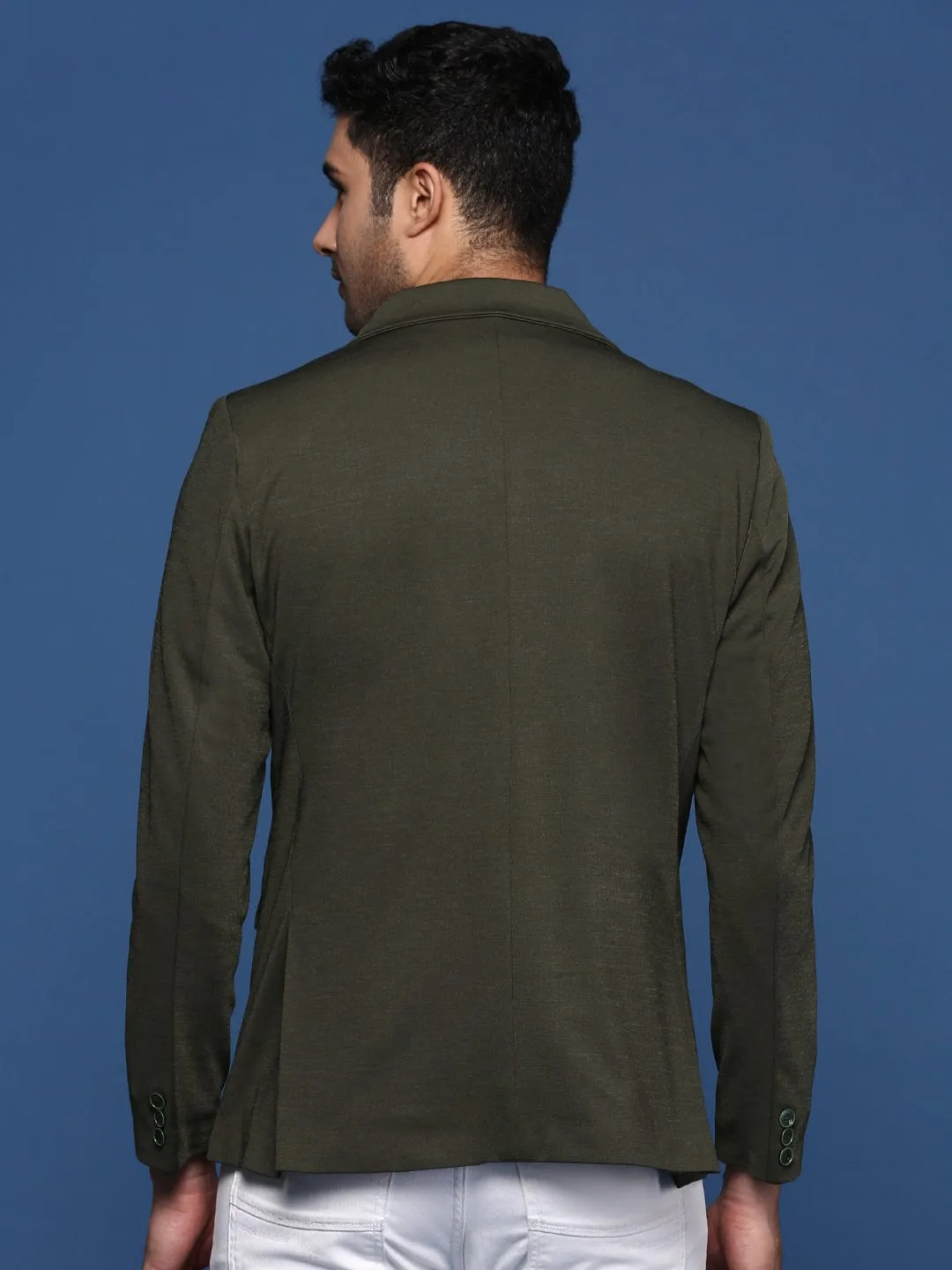 Men Green Slim Fit Single Breasted Casual Blazer