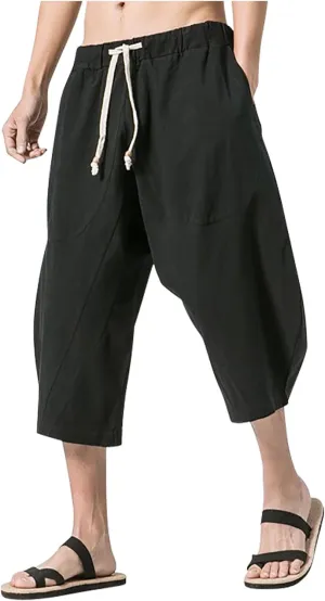 Mens Casual Pants Linen Pants Drawstring Beach Pants Relaxed-Fit Yoga Pants Summer Elastic Waist Pants