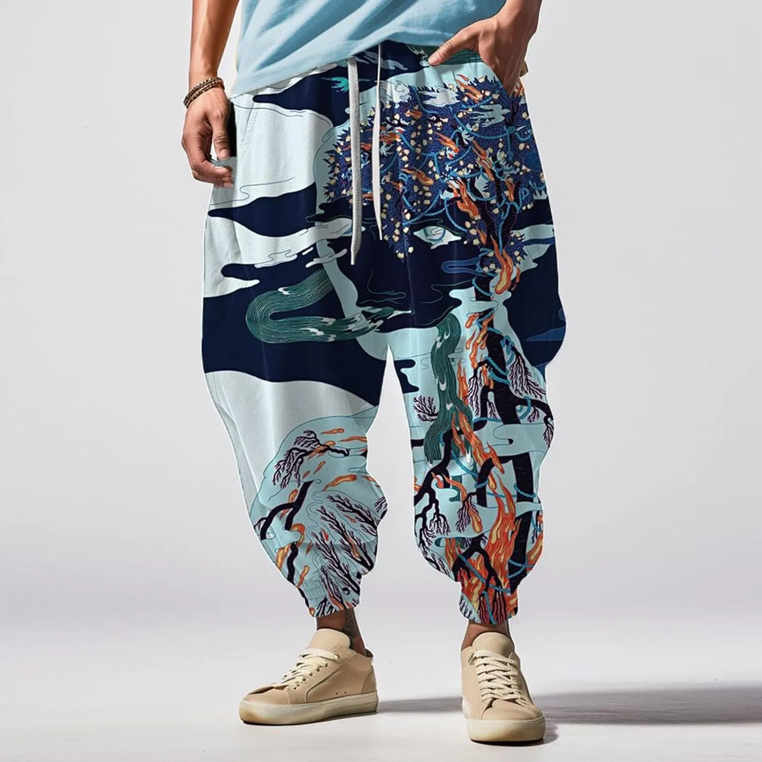 Mens Joggers Sweatpants Fashion Street Feel Casual Sweatpants Men Cotton Baggy Hippie Yoga Harem Pants Baggy
