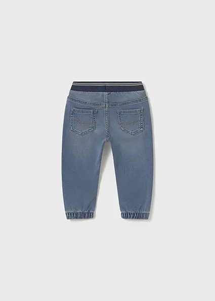 pants soft denim with waist tie - denim-084