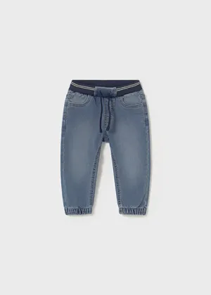 pants soft denim with waist tie - denim-084
