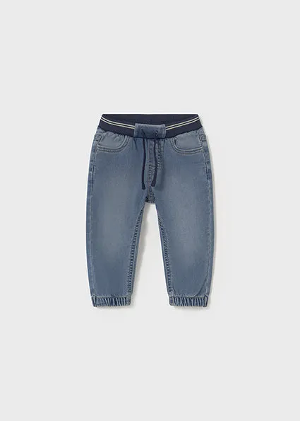 pants soft denim with waist tie - denim-084