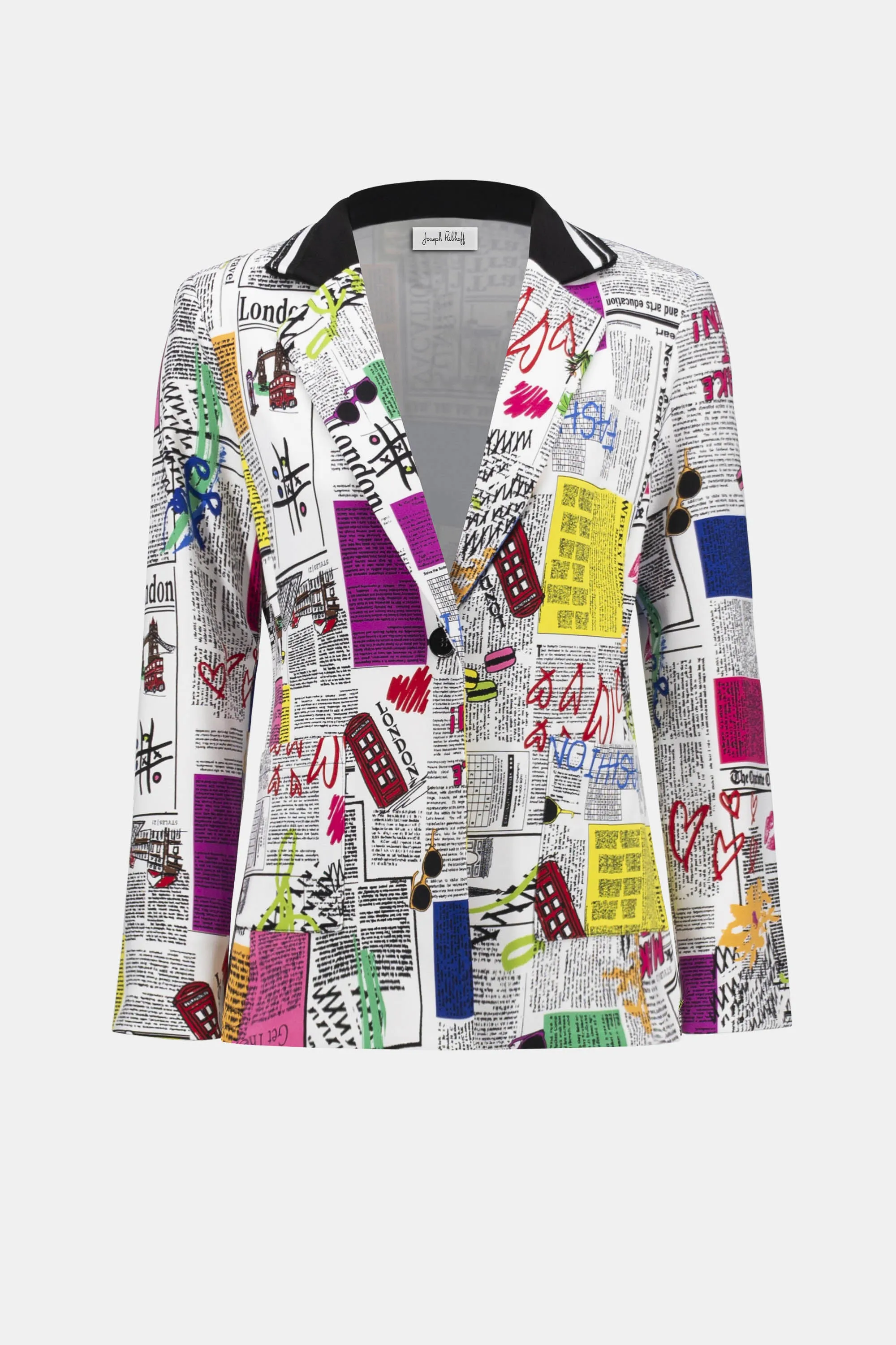 Serita Silky Knit Word Print Fitted Blazer - Joseph Ribkoff 252088