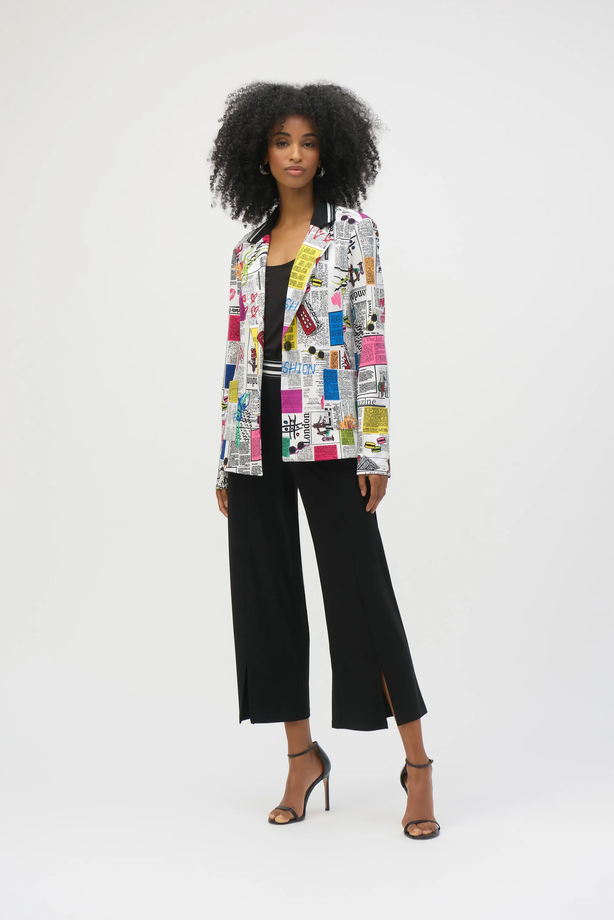 Serita Silky Knit Word Print Fitted Blazer - Joseph Ribkoff 252088