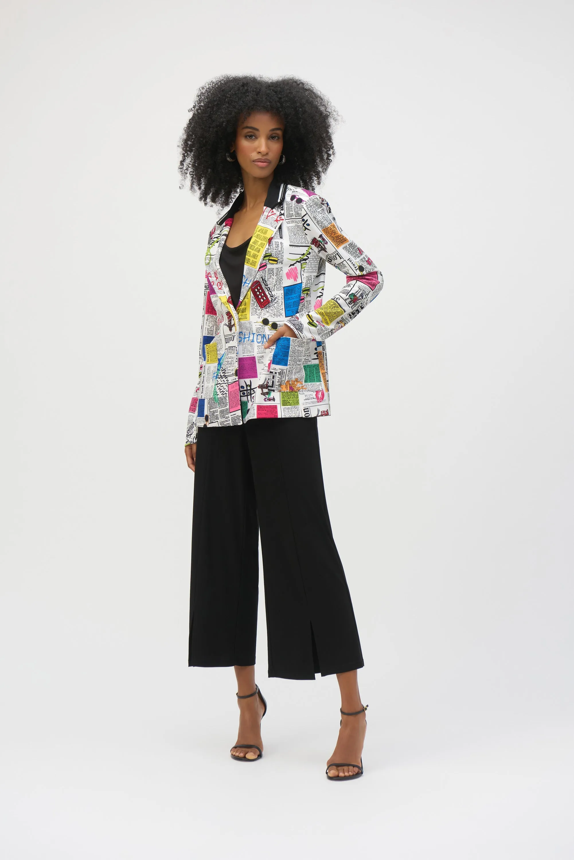 Serita Silky Knit Word Print Fitted Blazer - Joseph Ribkoff 252088