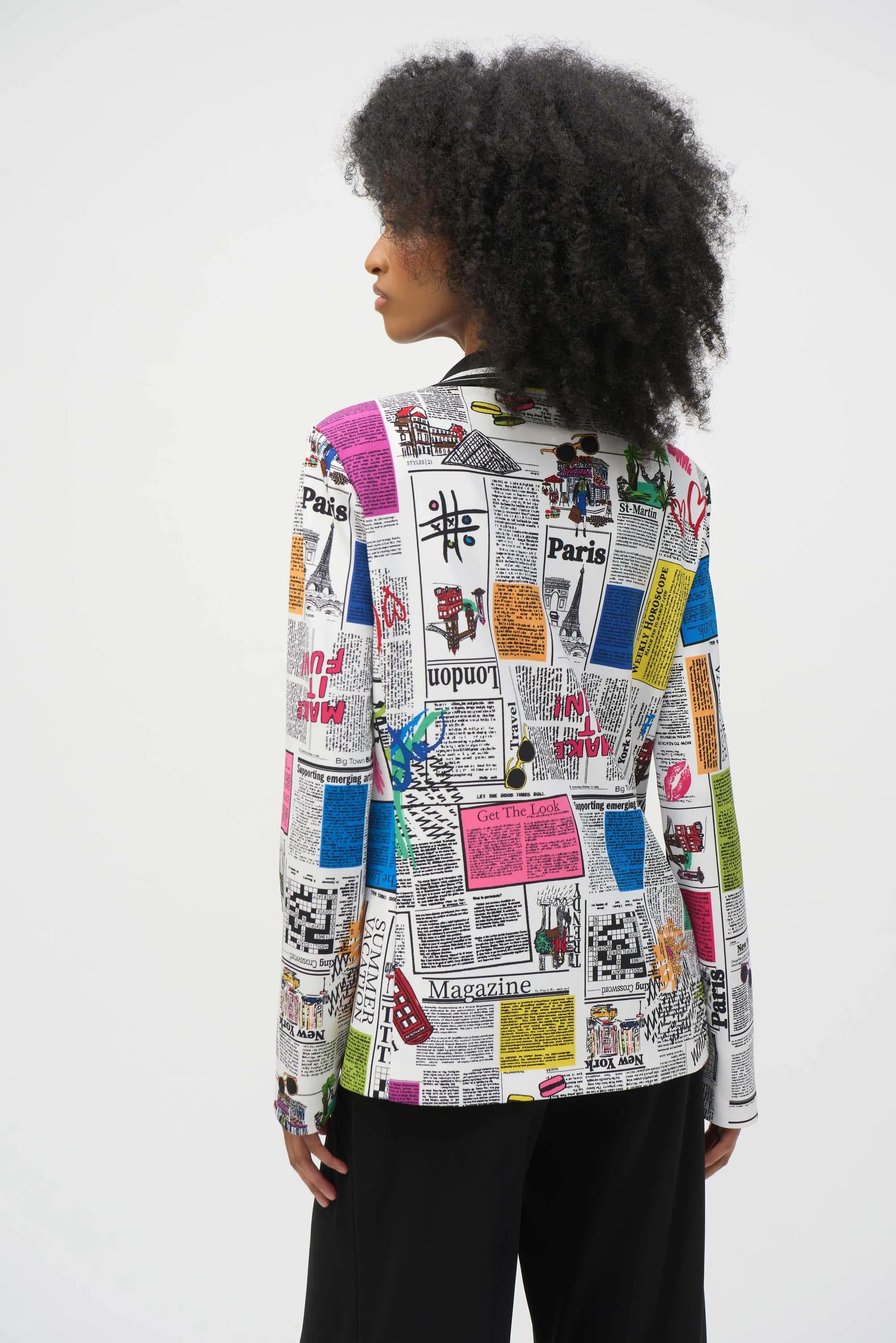 Serita Silky Knit Word Print Fitted Blazer - Joseph Ribkoff 252088