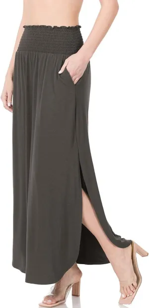 ShezPretty Women's Solid High Waist Side Split Maxi Skirt