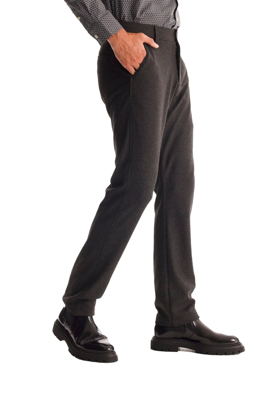 Soft Cloth Dress Pants in Glencheck Jersey - Grey