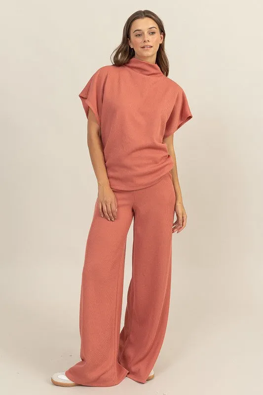 Soft rib, wide leg pants
