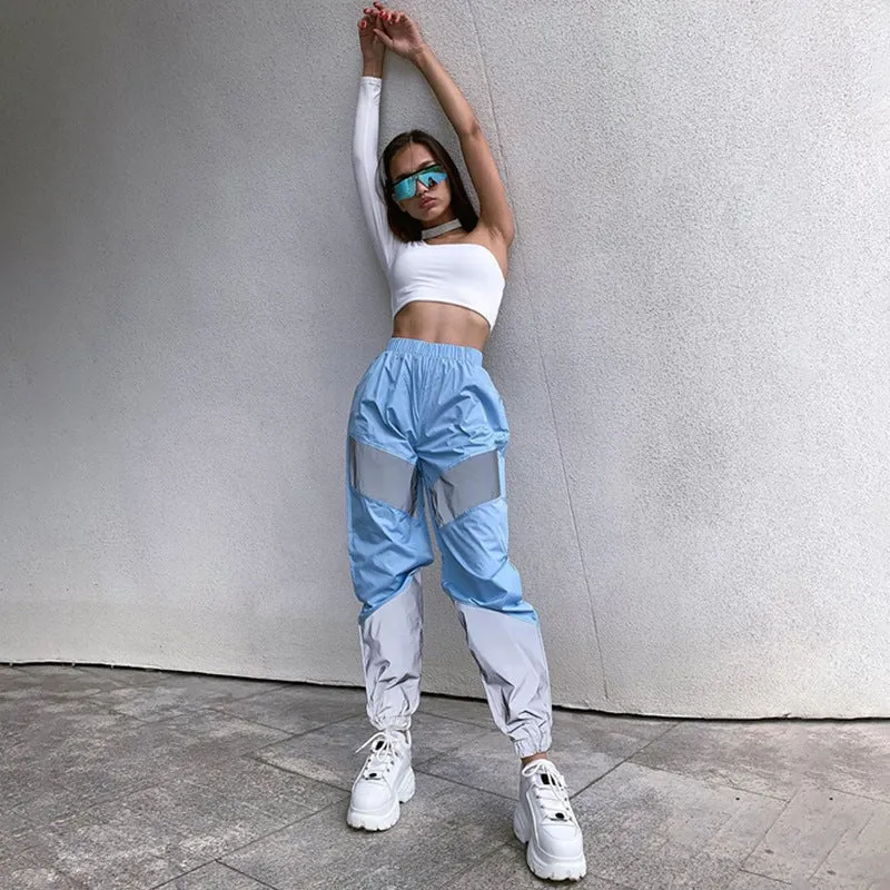 Sports Leisure Mid-waist Stitching Reflective Night Pants