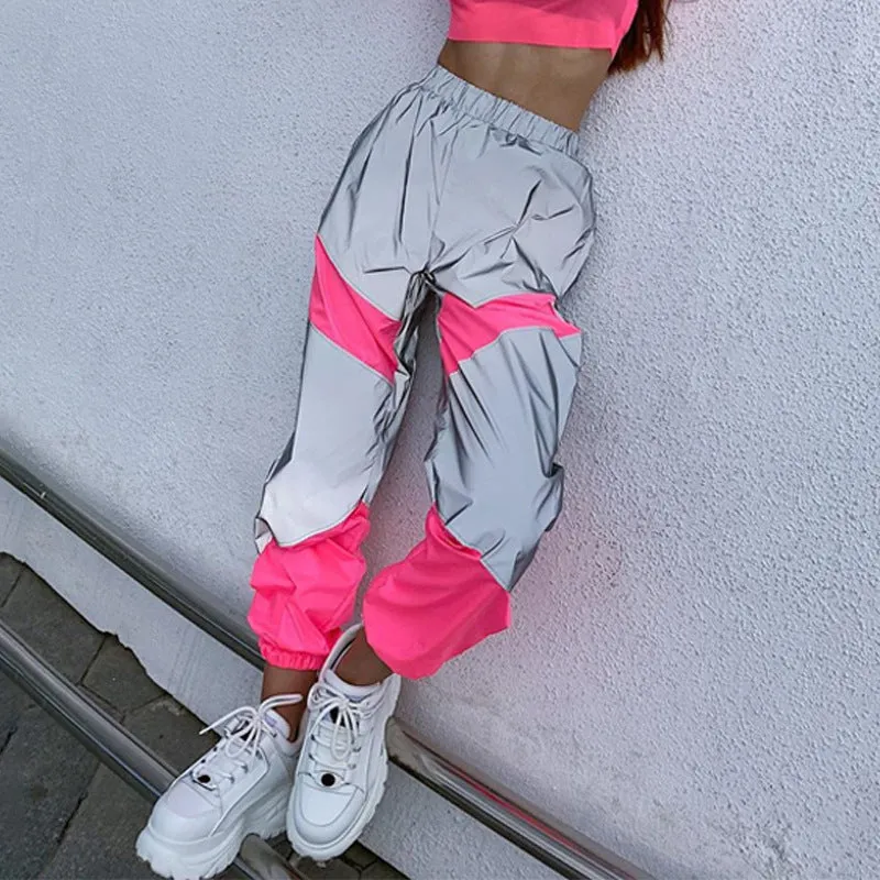 Sports Leisure Mid-waist Stitching Reflective Night Pants