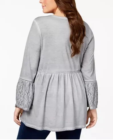 Style Co Plus Size Patterned Babydoll T Bold Grey 1X