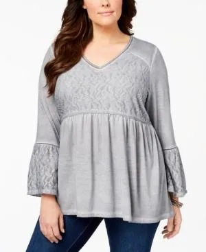 Style Co Plus Size Patterned Babydoll T Bold Grey 1X