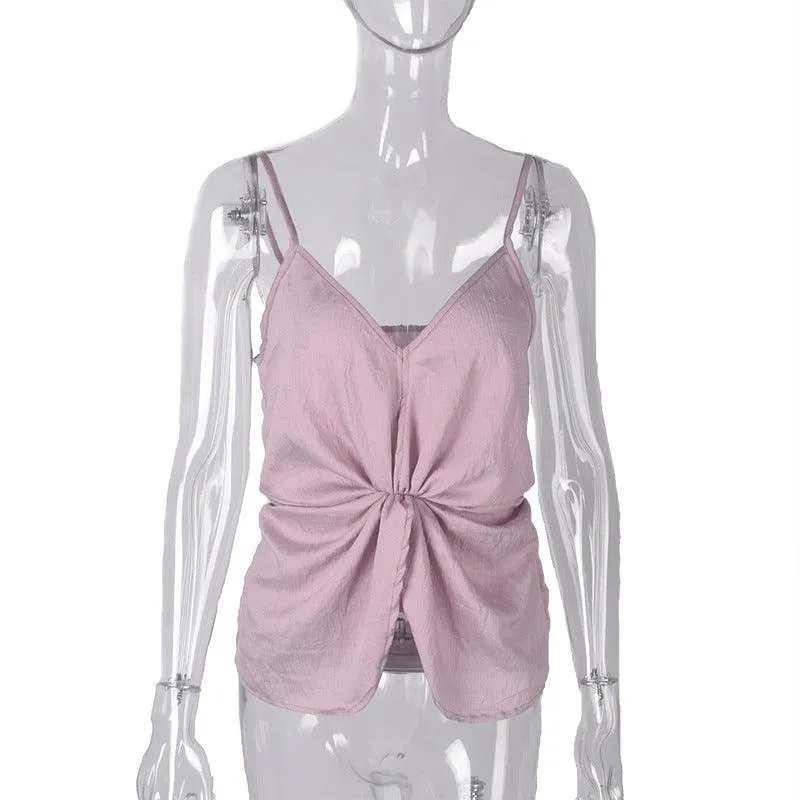 Stylish V-neck Twist Sling Top for Fashionable Looks Summer Spring