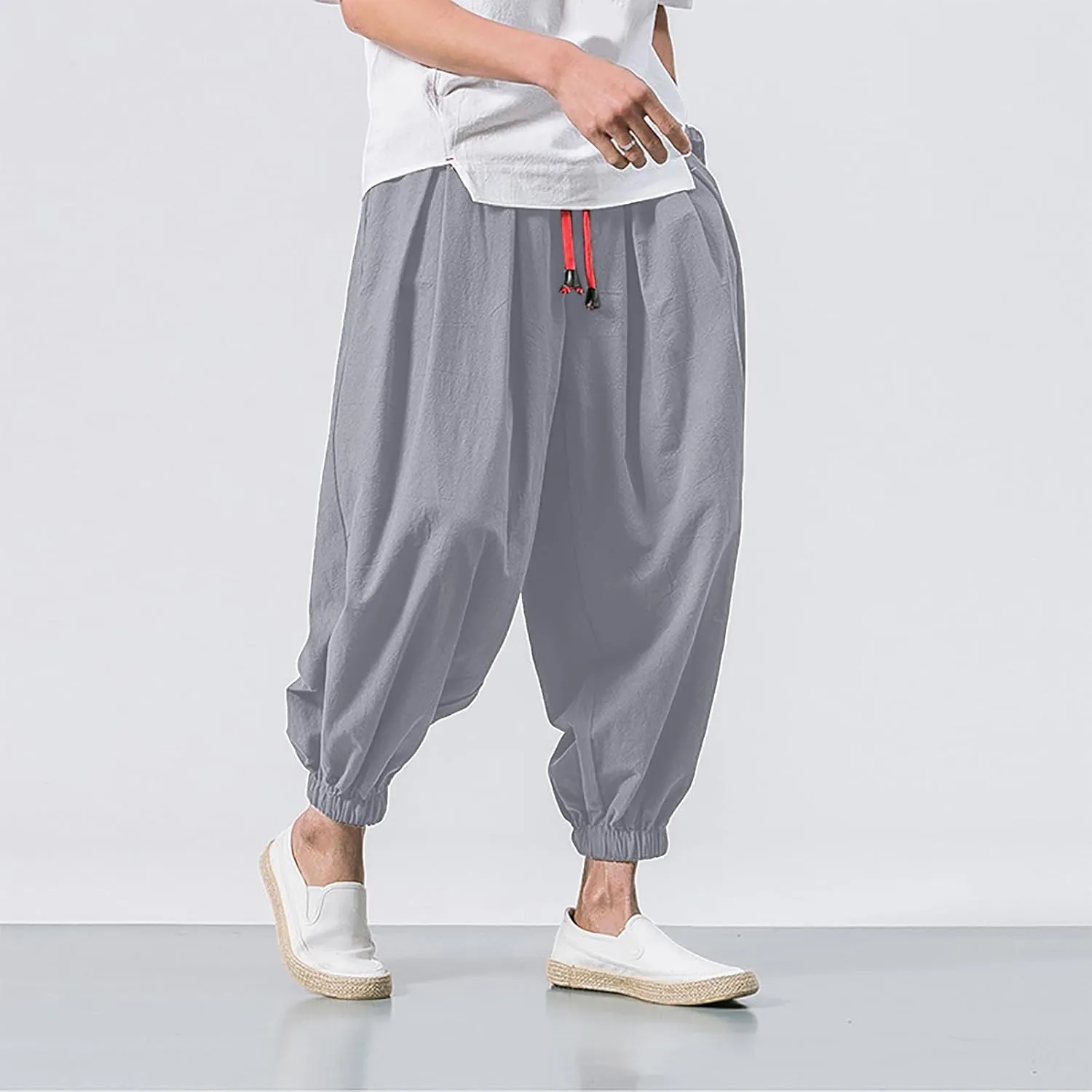 SUWBMHWE Harem Pants Men Shorts Boho Hippie Trousers Mens Baggy Any Occasion Trouser Elastic Drawstring Renaissance Pants