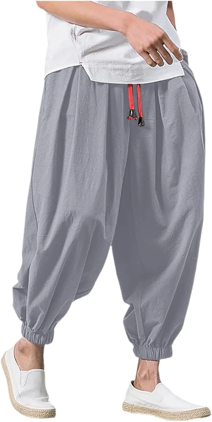 SUWBMHWE Harem Pants Men Shorts Boho Hippie Trousers Mens Baggy Any Occasion Trouser Elastic Drawstring Renaissance Pants
