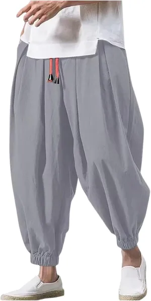 SUWBMHWE Harem Pants Men Shorts Boho Hippie Trousers Mens Baggy Any Occasion Trouser Elastic Drawstring Renaissance Pants