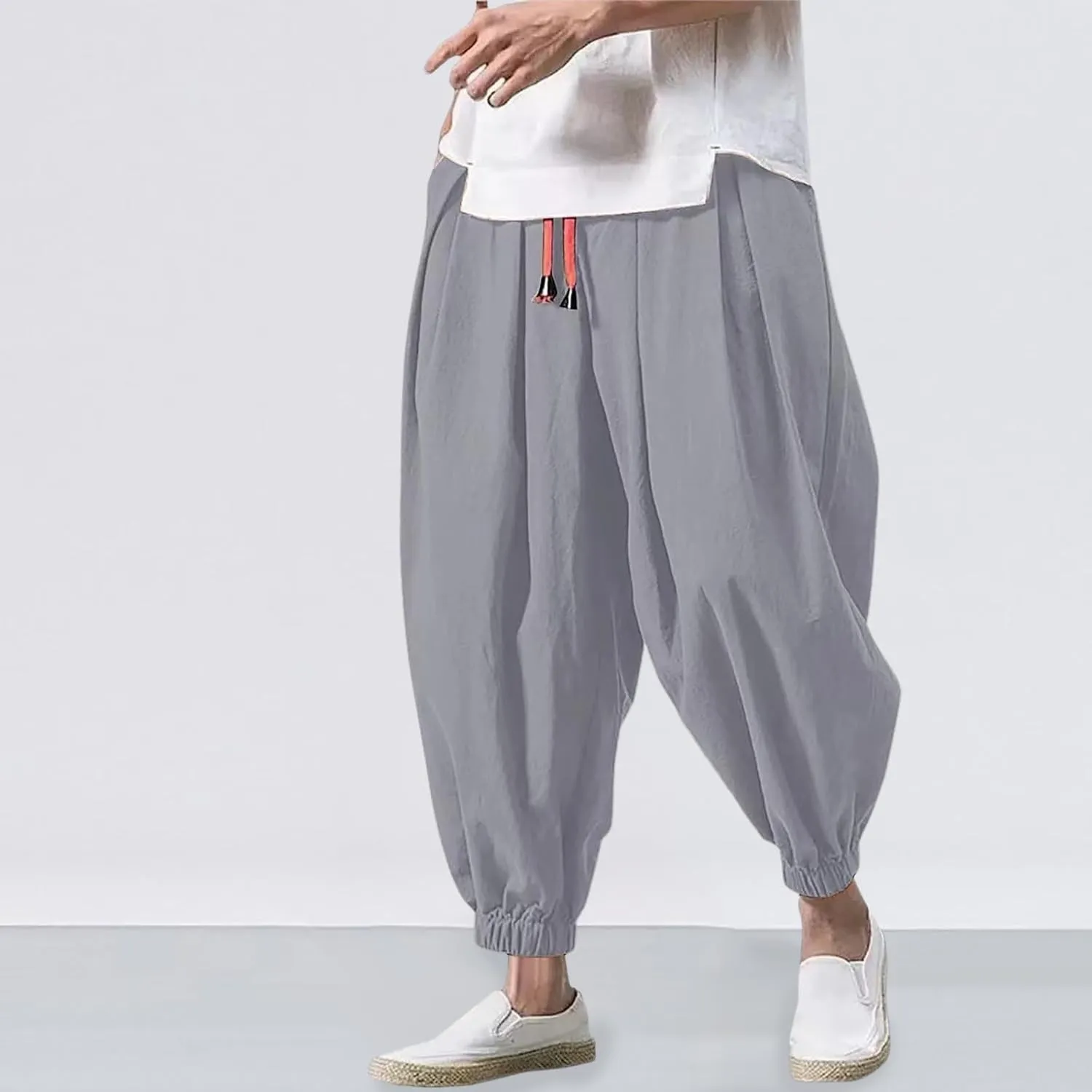 SUWBMHWE Harem Pants Men Shorts Boho Hippie Trousers Mens Baggy Any Occasion Trouser Elastic Drawstring Renaissance Pants